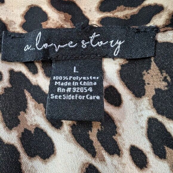 A Love Story Leopard Print Tie-Neck Blouse | Women’s L | Long Sleeve, Polyester - Picture 5 of 7
